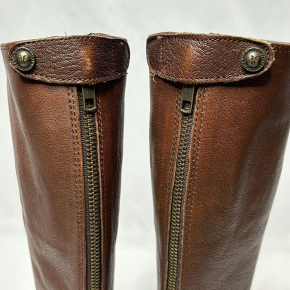 Frye Melissa Riding Moto Boots 6B Brown Leather Button Back Zip Tall Western - Picture 10 of 16